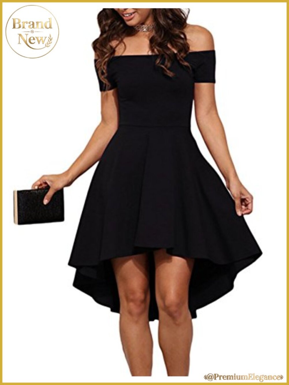 Off Shoulder Short Sleeve High Low Cocktail Skater Dress